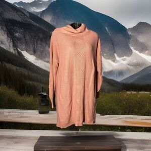Full Circle Trends Cowl Neck Pink Tunic Sweater Knitted Long‎